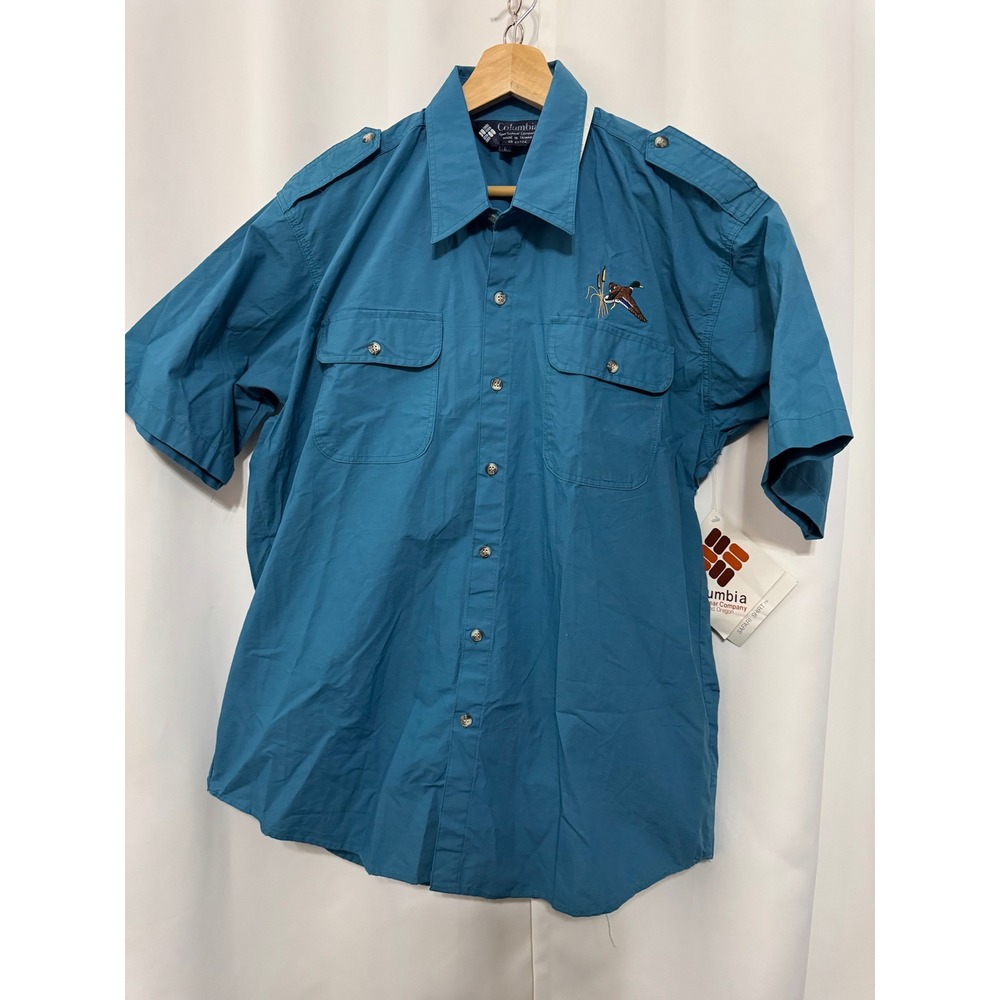 Columbia Sportswear Men's Short Sleeve Safari Shirt Teal Embroidered Duck Size L - Picture 1 of 10